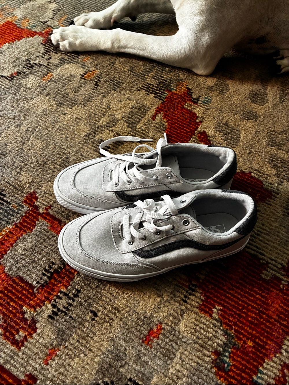 Kids White and Silver Canvas Vans Sneakers
